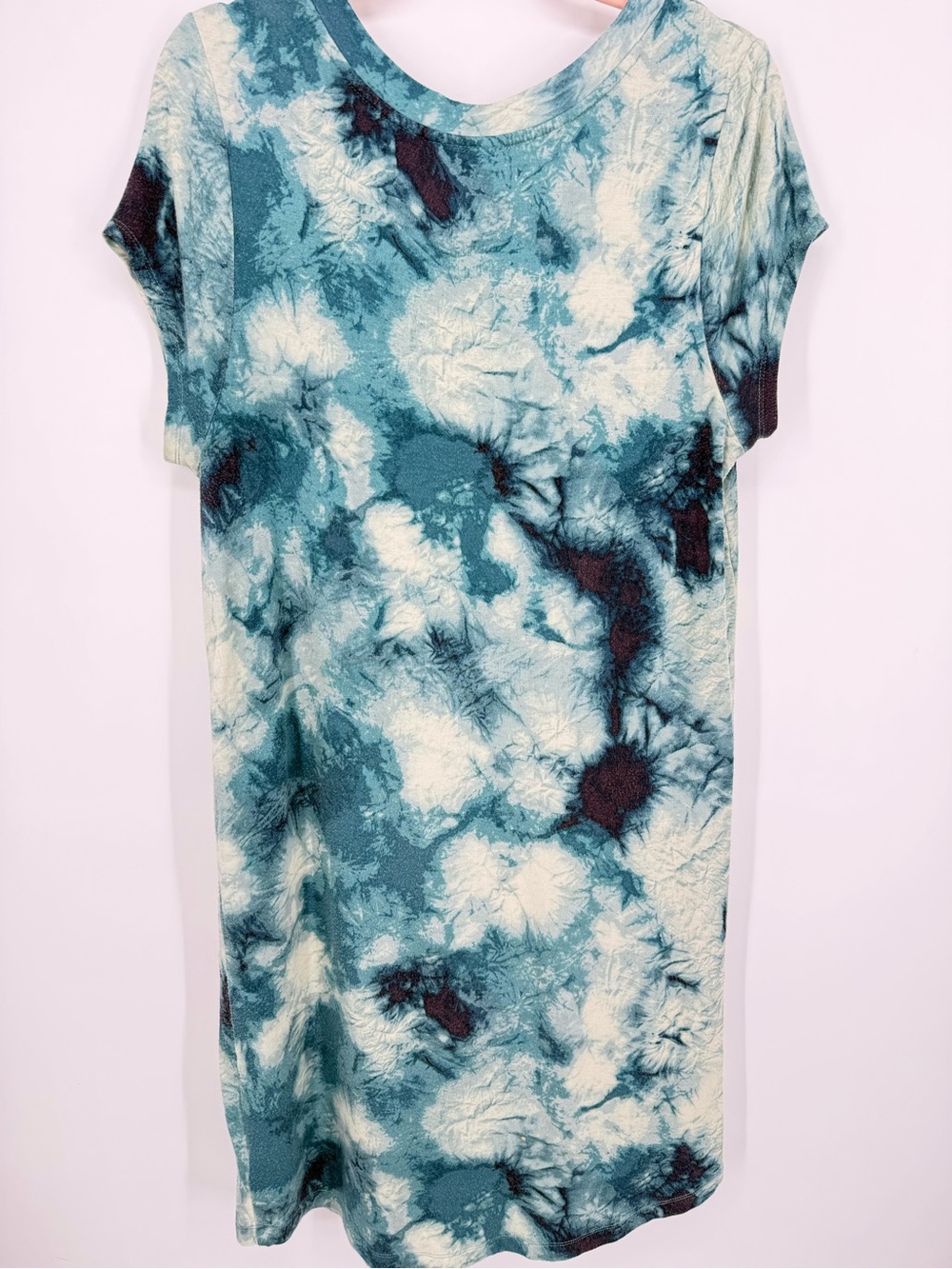 Cynthia Rowley Women Teal Blue Tie Dye T-shirt Dress Short Sleeve Medium MIDI - Picture 6 of 6